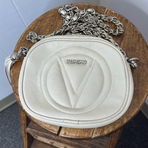 Valentino Handbags - Valentino Cream Leather Crossbody with Silver Chain
